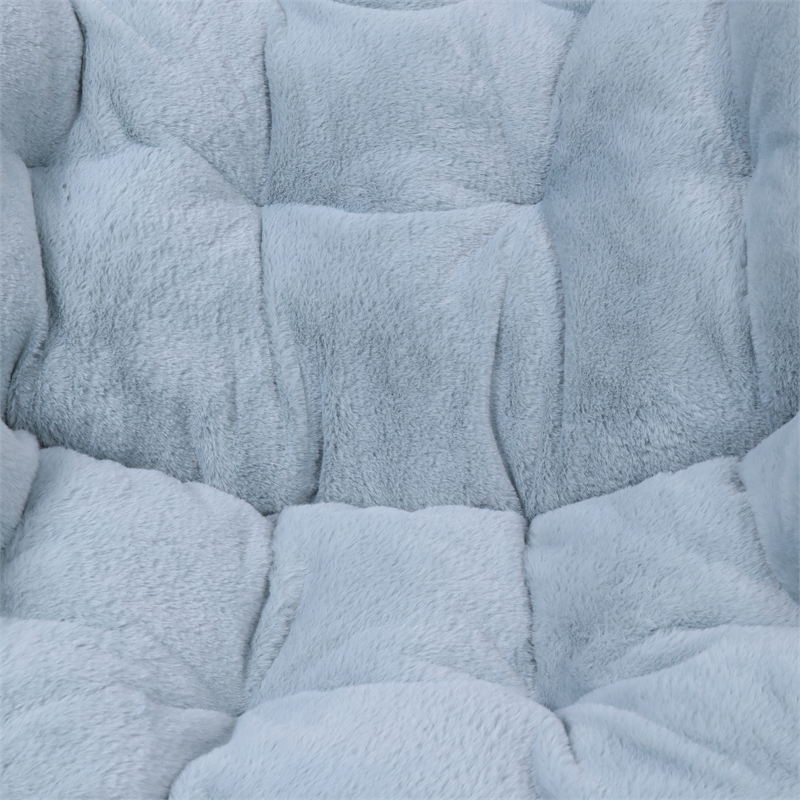 Pemberly Row Folding Faux Fur Saucer Chair with Ottoman in Dusty Aqua/Soft Gold