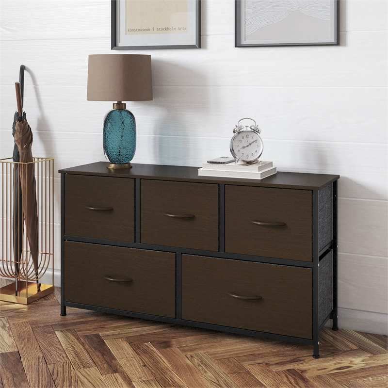 Pemberly Row 4 Drawer Dresser with Brown Wood Top and Black Iron Frame