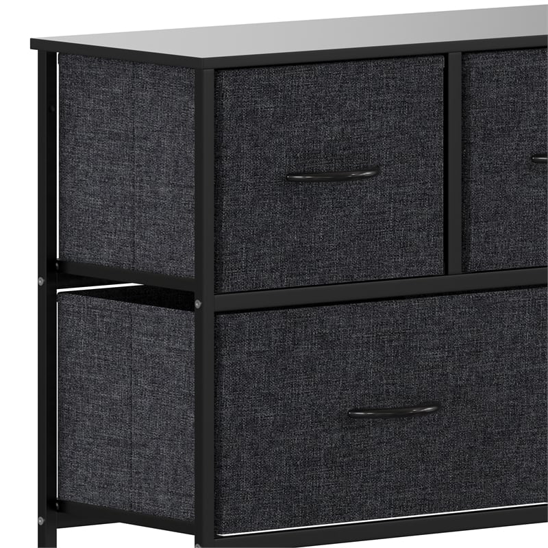 Pemberly Row 5 Drawer Dresser with Black Wood Top and Black Iron Frame