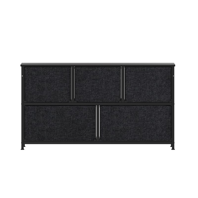Pemberly Row 5 Drawer Dresser with Black Wood Top and Black Iron Frame