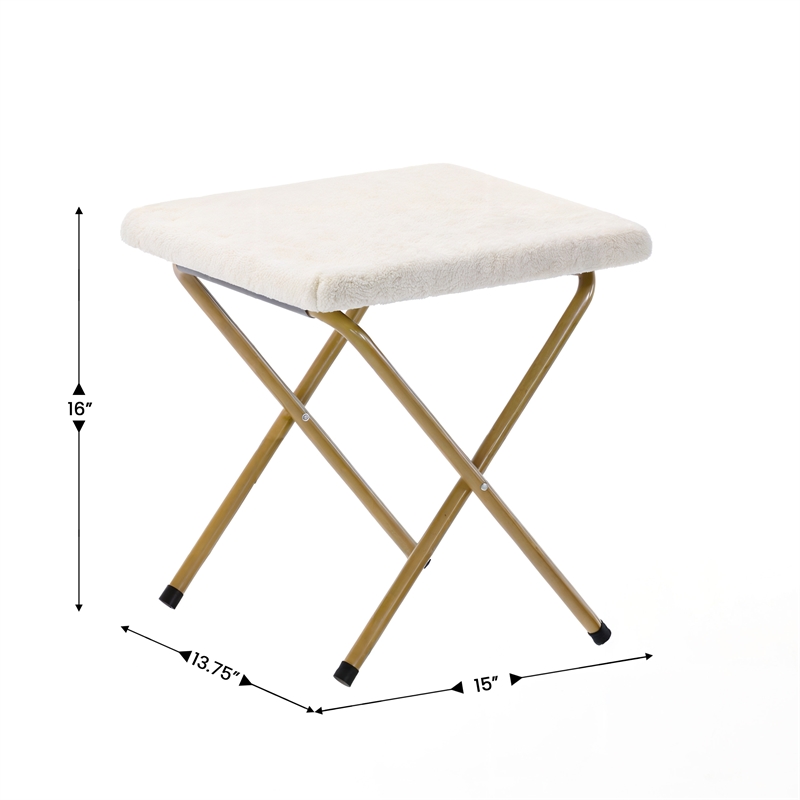 Pemberly Row Folding Faux Shearling Saucer Chair with Ottoman in Ivory/Gold