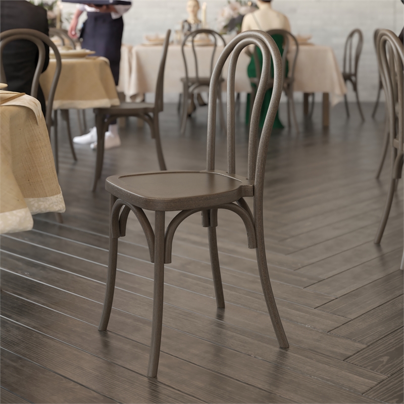 Pemberly Row Indoor/Outdoor Commercial Resin Thonet Style Chair in Dark Brown