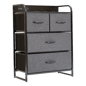 Pemberly Row 4 Drawer Nightstand with USB & Outlet Charging Station in Charc/Bk