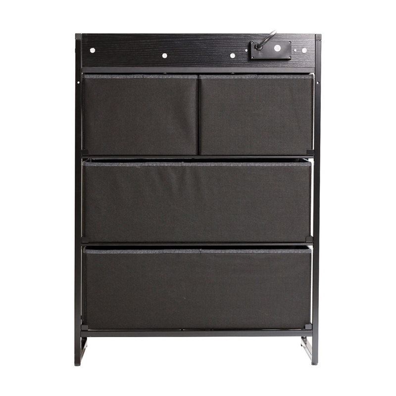 Pemberly Row 4 Drawer Nightstand with USB & Outlet Charging Station in Charc/Bk