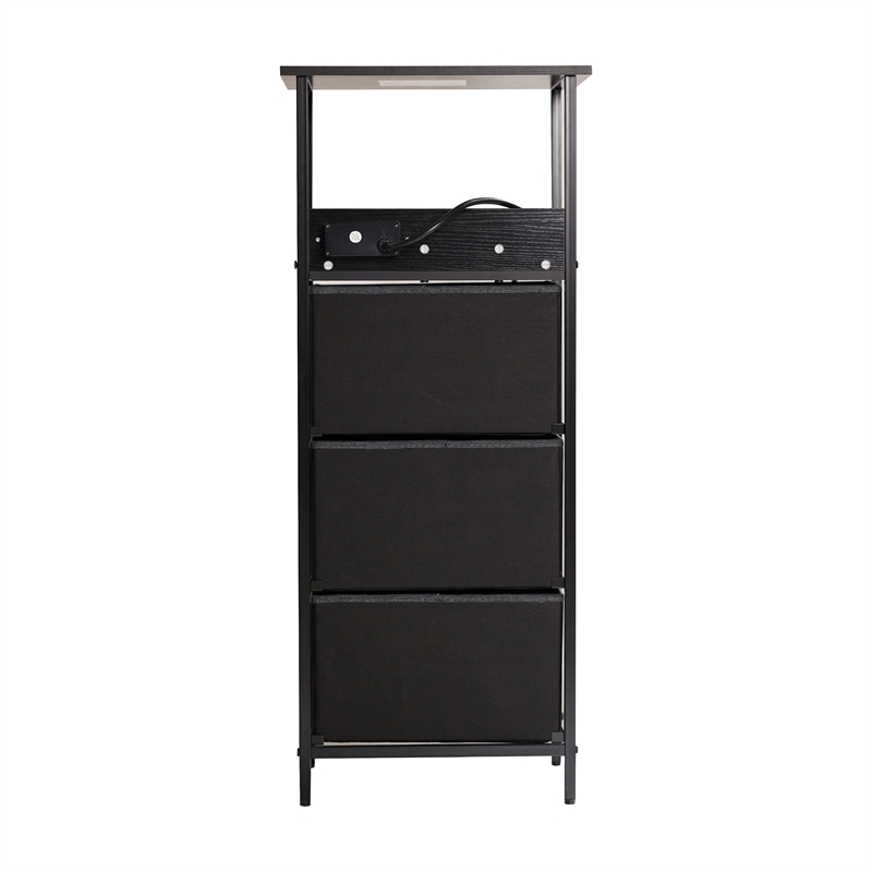 Pemberly Row 3 Drawer Nightstand with USB & Outlet Charging Station in Charc/Bk