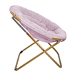 Pemberly Row Folding XL Faux Fur Saucer Chair for Dorm or Bedroom in Purple/Gold