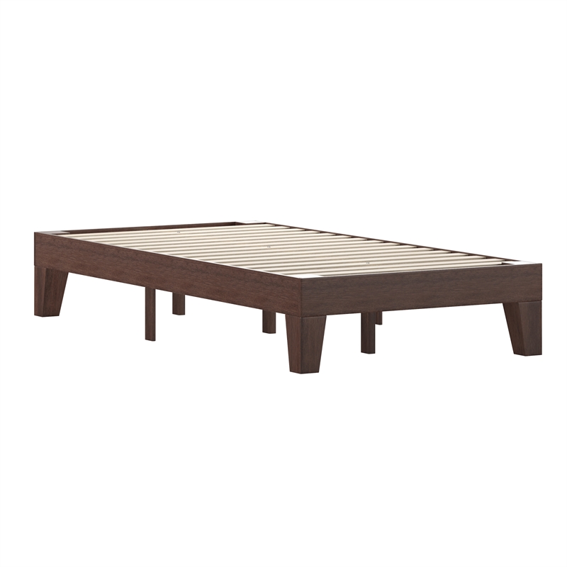 Pemberly Row Wood Platform Twin Bed with 14 Support Slats in Walnut