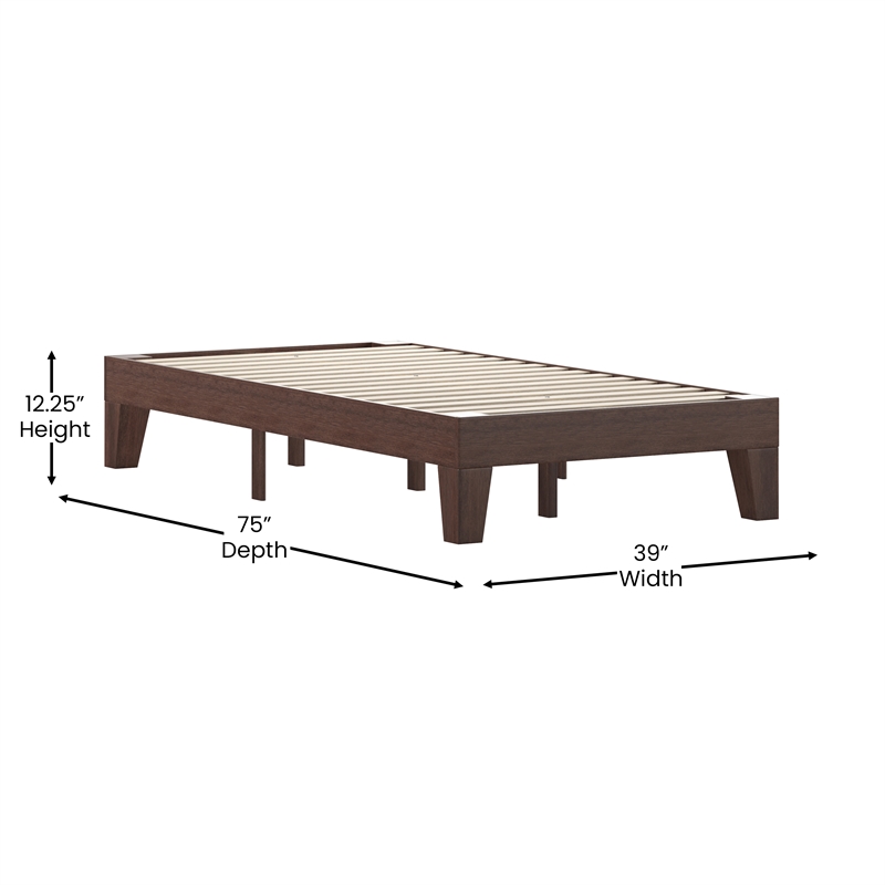 Pemberly Row Wood Platform Twin Bed with 14 Support Slats in Walnut
