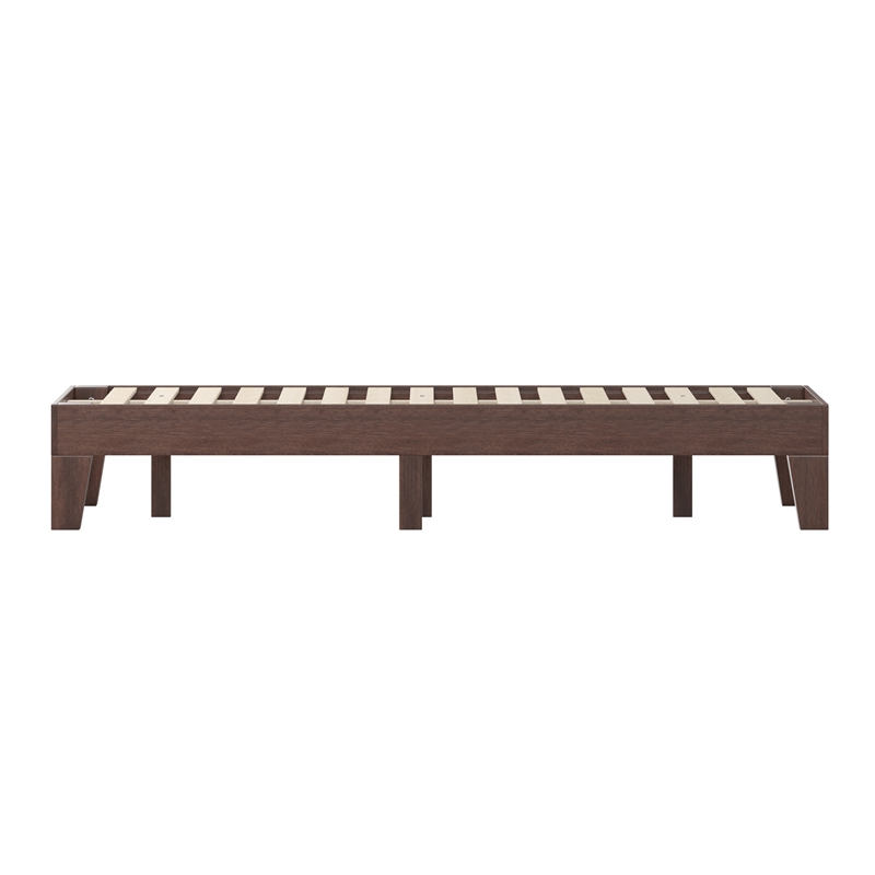 Pemberly Row Wood Platform Twin Bed with 14 Support Slats in Walnut