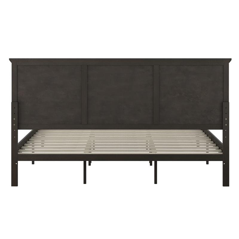 Pemberly Row Solid Wood King Platform Bed Frame with Headboard in Dark Gray