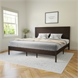 Pemberly Row Solid Wood King Platform Bed with Headboard and Slats in Dark Brown