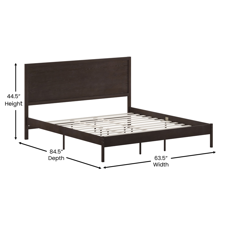Pemberly Row Solid Wood King Platform Bed with Headboard and Slats in Dark Brown