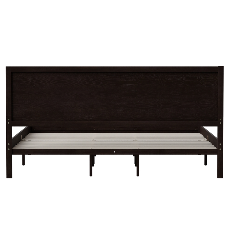 Pemberly Row Solid Wood King Platform Bed with Headboard and Slats in Dark Brown