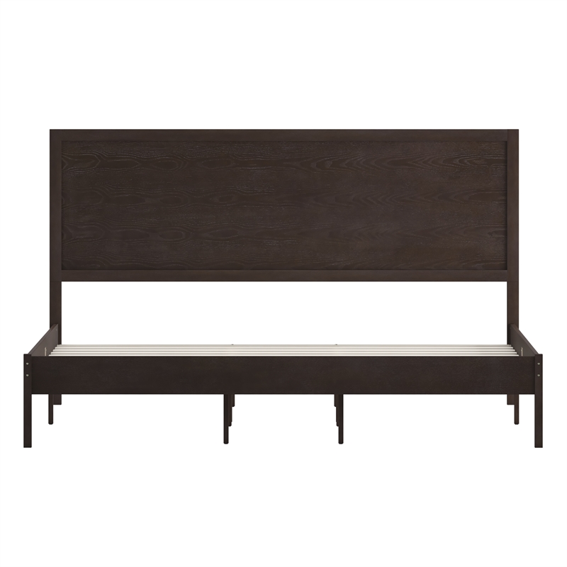 Pemberly Row Solid Wood King Platform Bed with Headboard and Slats in Dark Brown