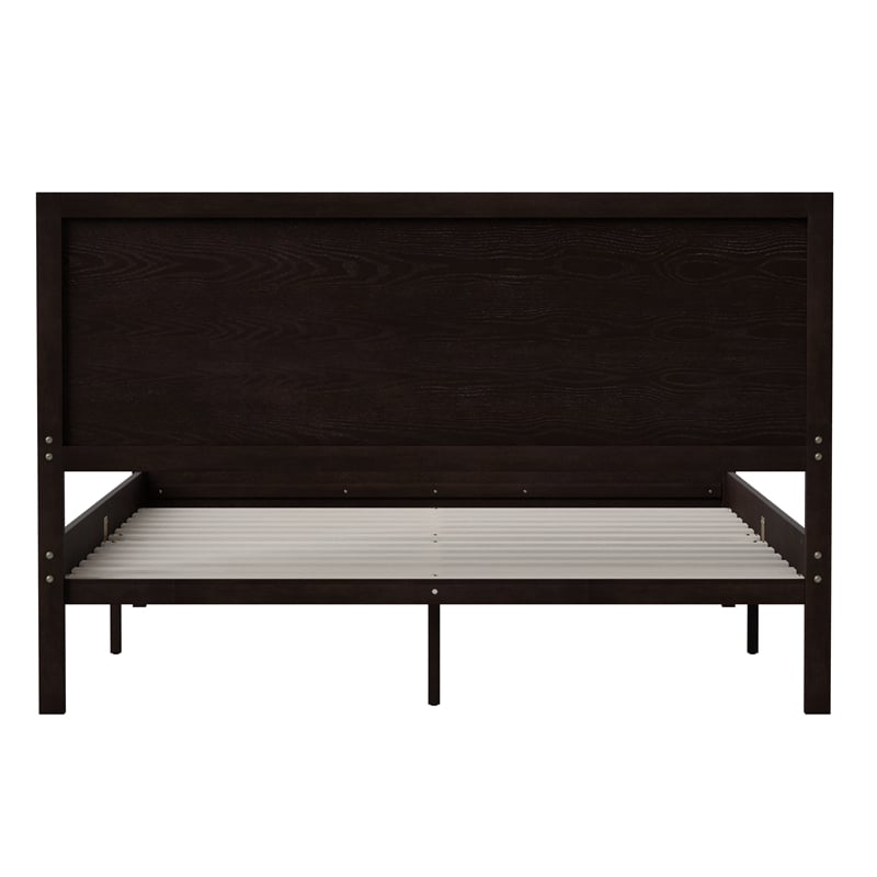 Pemberly Row Solid Wood Queen Platform Bed with Headboard & Slats in Dark Brown