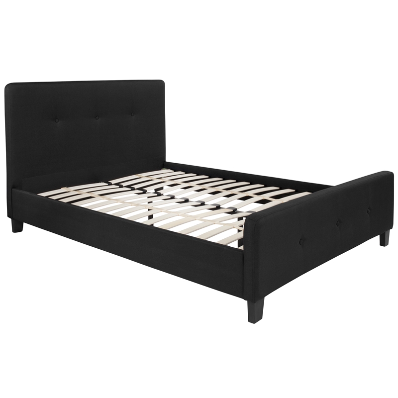 Pemberly Row Full Tufted Platform Bed in Black with 10
