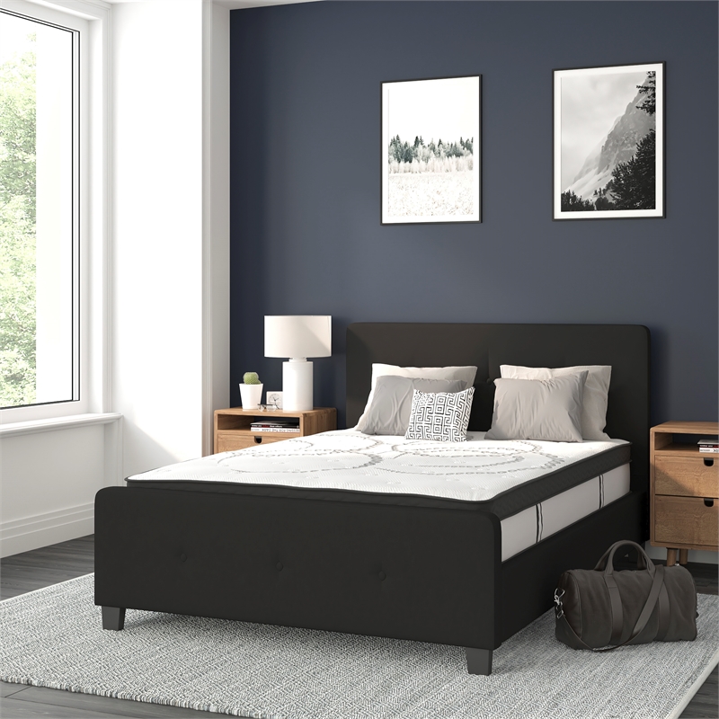 Pemberly Row Full Tufted Platform Bed in Black with 10