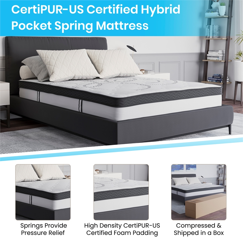Pemberly Row Full Tufted Platform Bed in Light Gray with 10