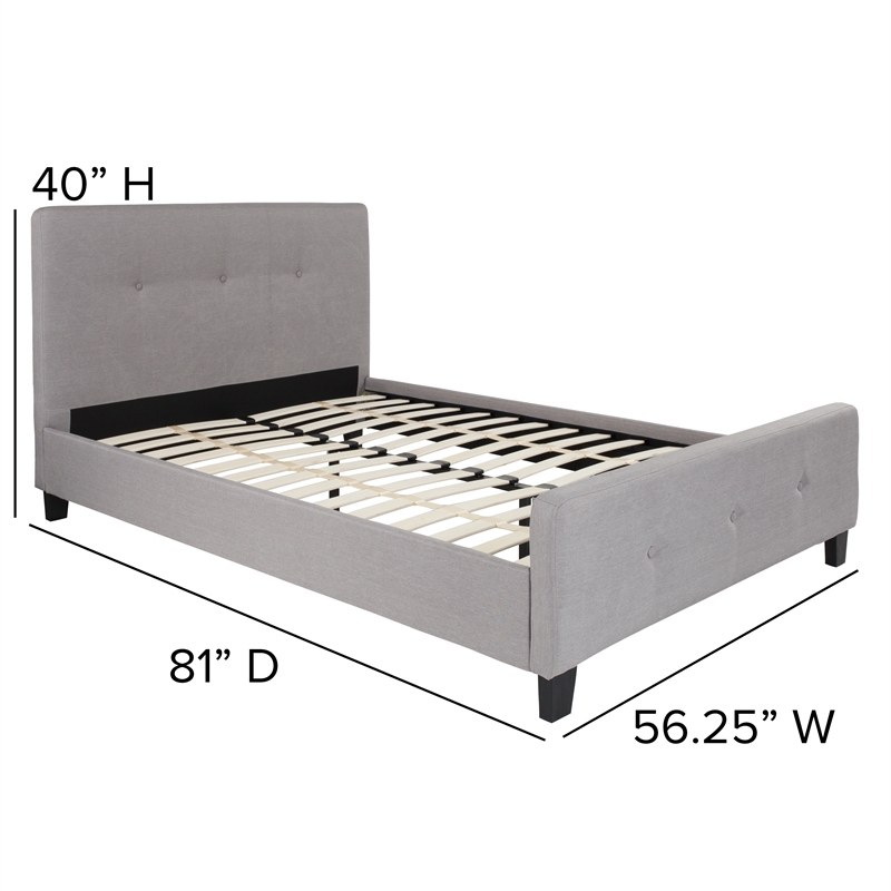 Pemberly Row Full Tufted Platform Bed in Light Gray with 10