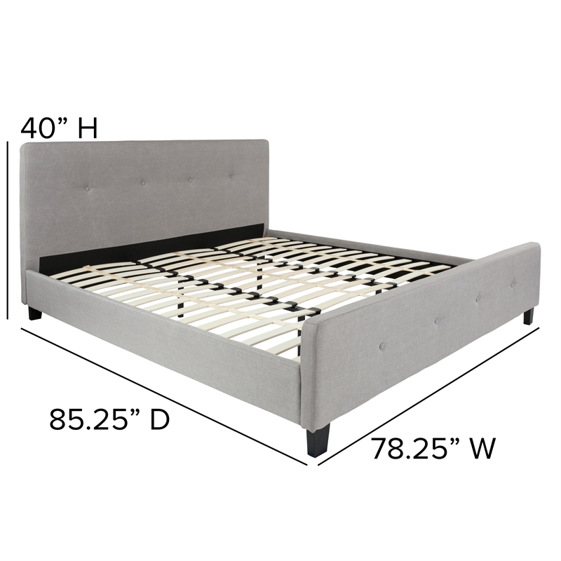 Pemberly Row King Tufted Platform Bed in Light Gray with 10
