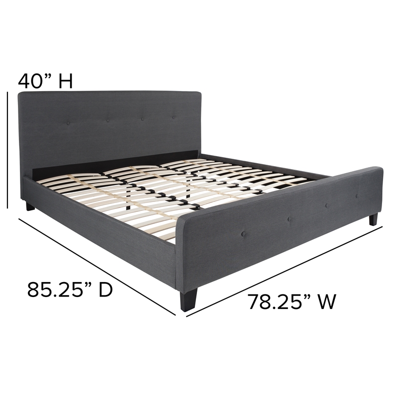Pemberly Row King Tufted Platform Bed in Dark Gray with 10