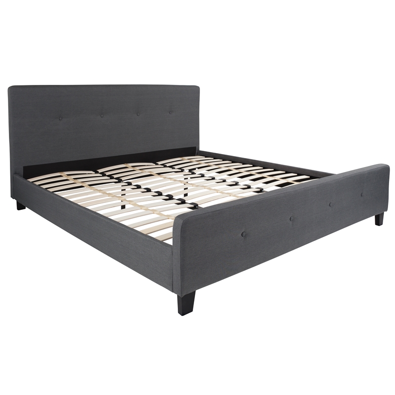 Pemberly Row King Tufted Platform Bed in Dark Gray with 10