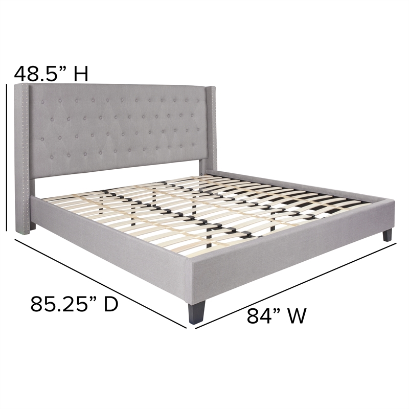 Pemberly Row King Tufted Platform Bed in Light Gray with 10