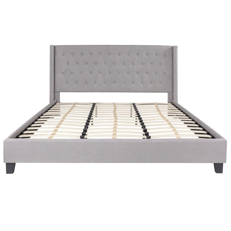 Pemberly Row King Tufted Platform Bed in Light Gray with 10