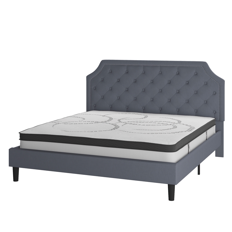 Pemberly Row King Tufted Platform Bed in Light Gray with 10
