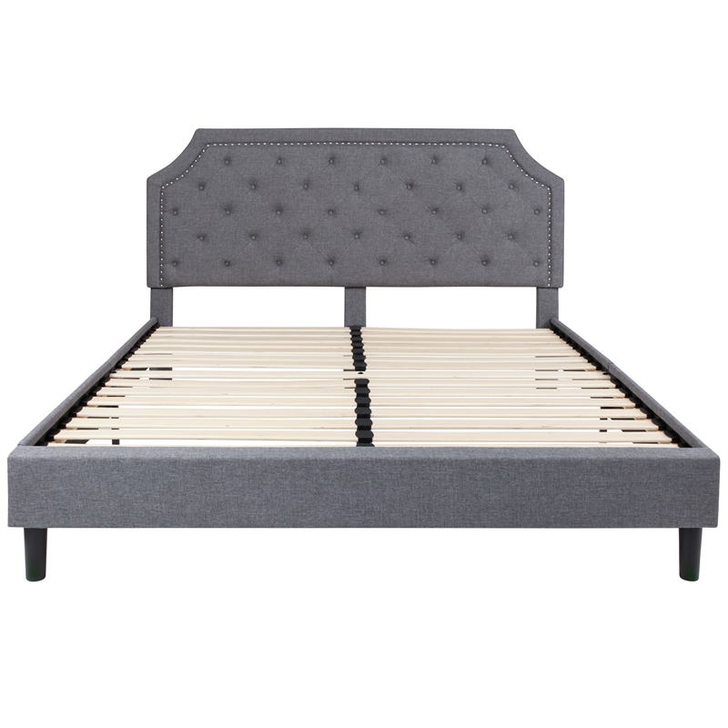 Pemberly Row King Tufted Platform Bed in Light Gray with 10