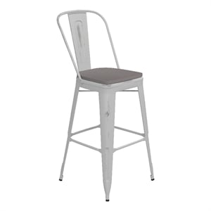 Pemberly Row All-Weather Bar Height Stool with Poly Resin Seat in White/Gray