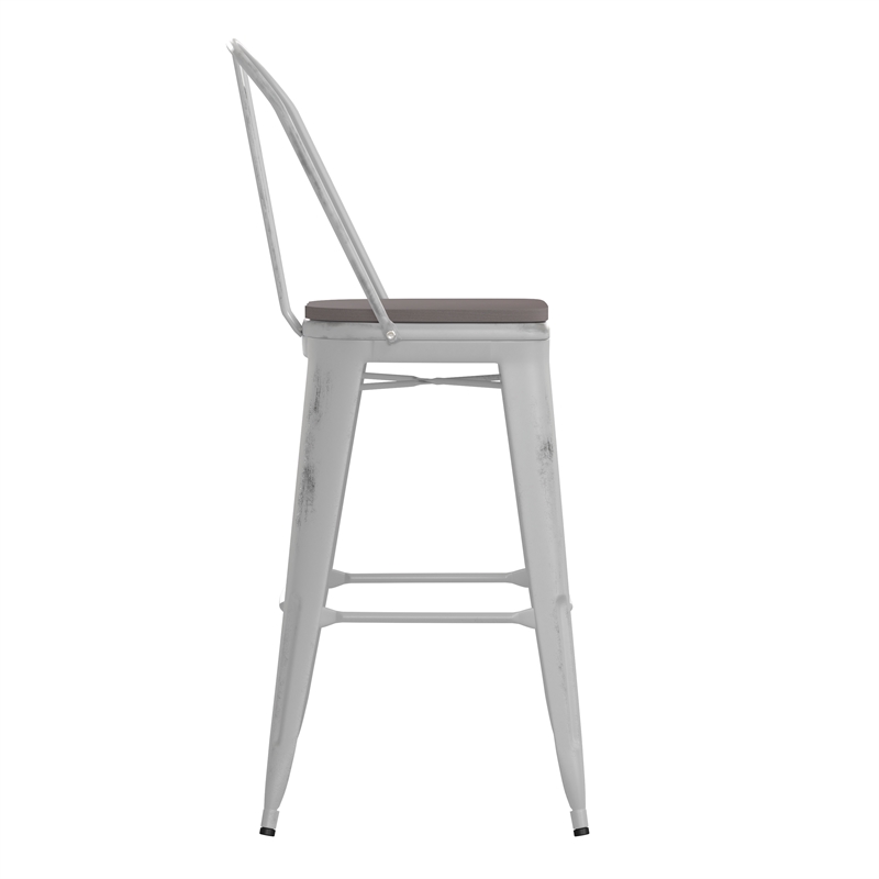 Pemberly Row All-Weather Bar Height Stool with Poly Resin Seat in White/Gray
