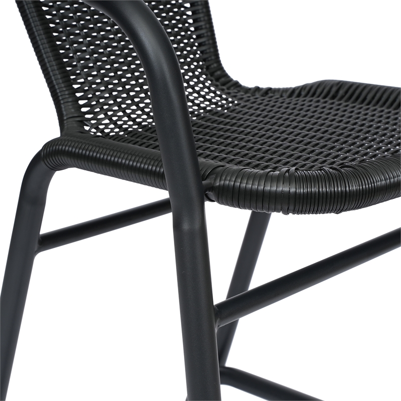 Pemberly Row Indoor/Outdoor Rattan Restaurant Barstool in Black/Black