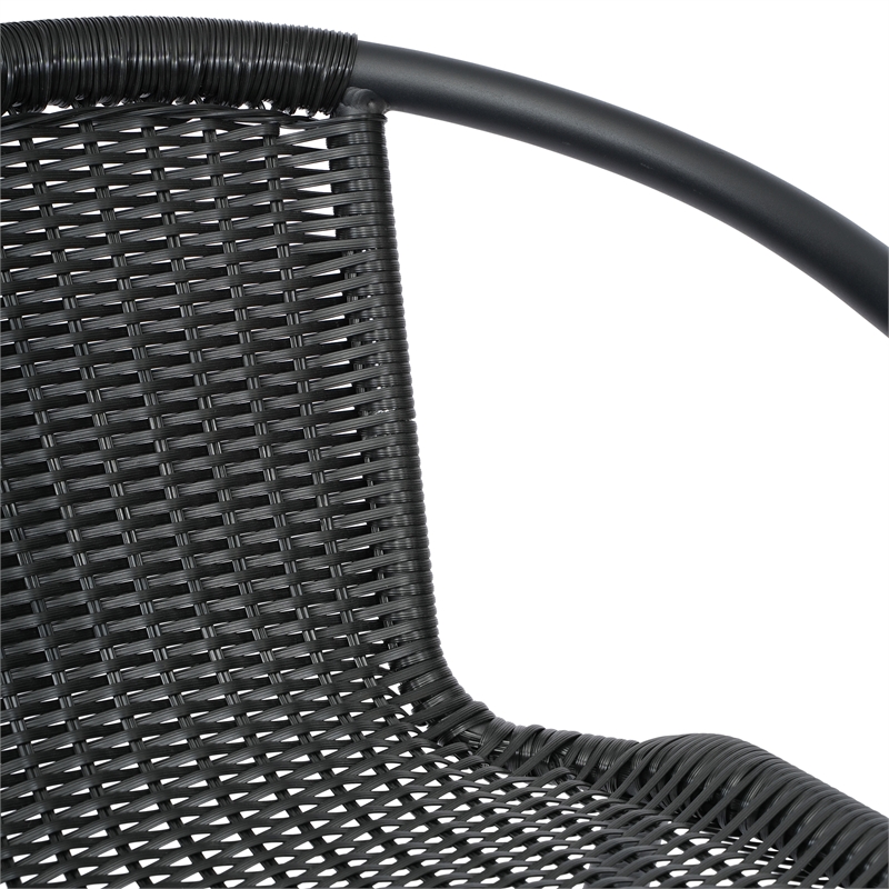 Pemberly Row Indoor/Outdoor Rattan Restaurant Barstool in Black/Black