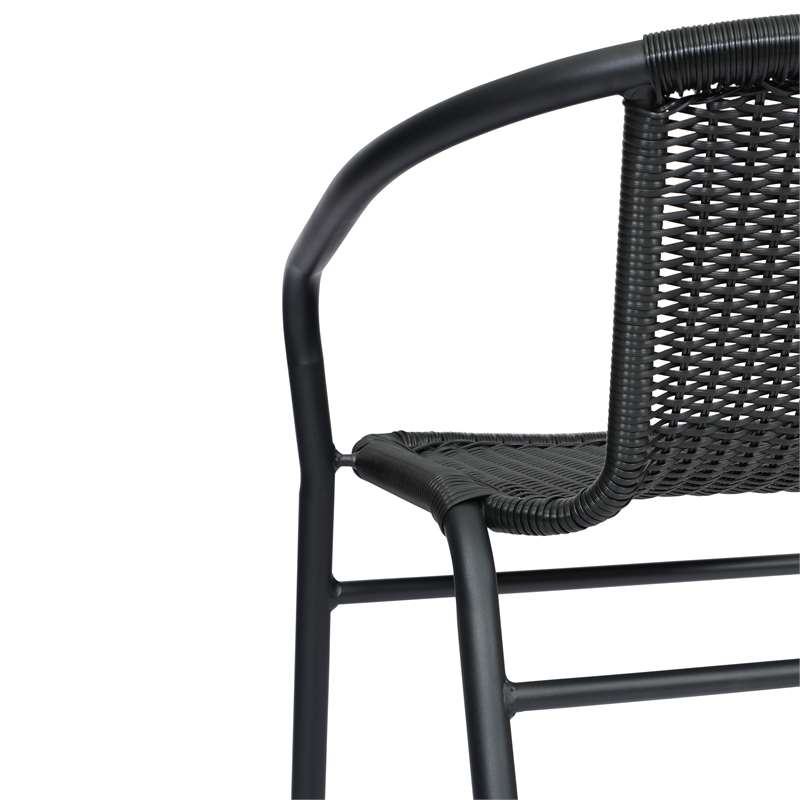 Pemberly Row Indoor/Outdoor Rattan Restaurant Barstool in Black/Black