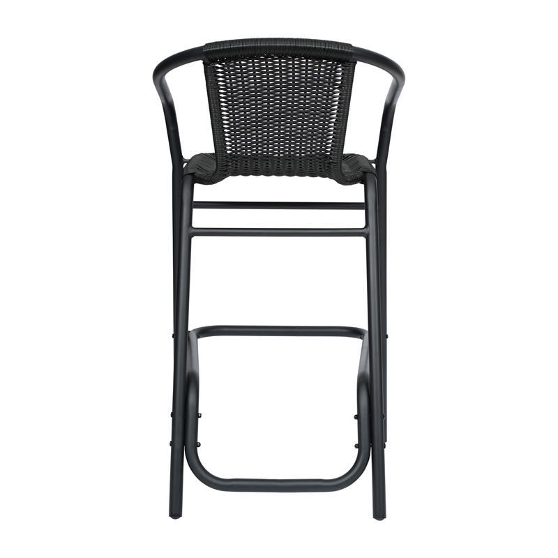 Pemberly Row Indoor/Outdoor Rattan Restaurant Barstool in Black/Black