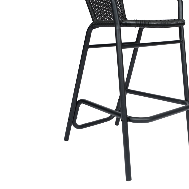 Pemberly Row Indoor/Outdoor Rattan Restaurant Barstool in Black/Black