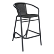 Pemberly Row Indoor/Outdoor Rattan Restaurant Barstool in Black/Black