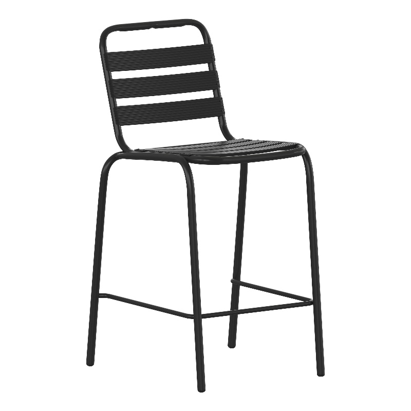Pemberly Row Restaurant Stacking Stool with Triple Slat Back in Black