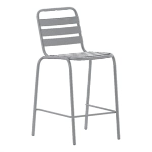 Pemberly Row Restaurant Stacking Stool with Triple Slat Back in Silver