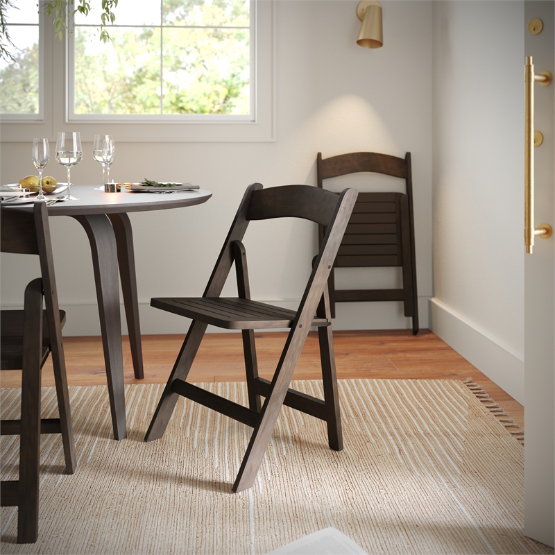 Pemberly Row Solid Wood Portable Folding Dining Chair in Early American