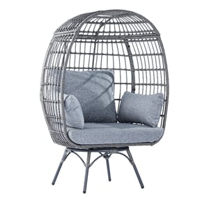Pemberly Row Indoor/Outdoor Wicker Swivel Lounge Chair with 4 Cushions in Gray