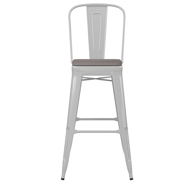 Pemberly Row All-Weather Bar Stool with Removable Back & Poly Seat in White/Gray