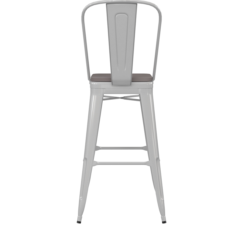 Pemberly Row All-Weather Bar Stool with Removable Back & Poly Seat in White/Gray