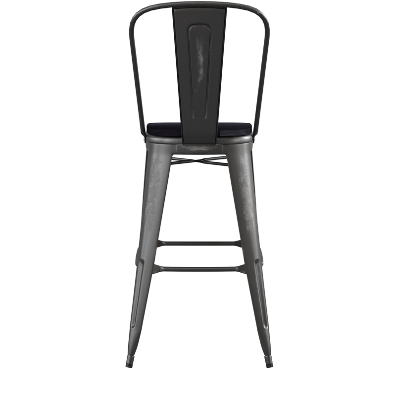 Pemberly Row All-Weather Bar Height Stool with Poly Resin Seat in Black/Black