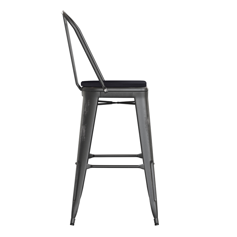 Pemberly Row All-Weather Bar Height Stool with Poly Resin Seat in Black/Black