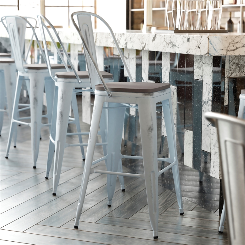 Pemberly Row Bar Height Stool with Poly Resin Seat in Green-Blue/Gray