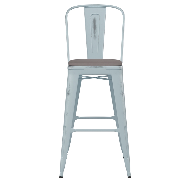 Pemberly Row Bar Height Stool with Poly Resin Seat in Green-Blue/Gray