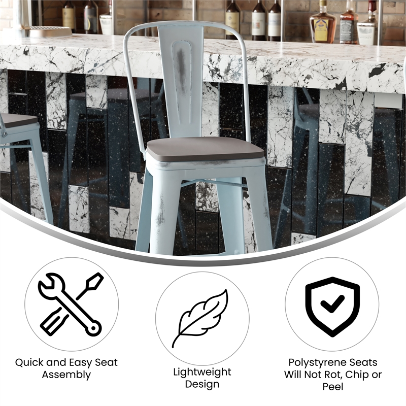 Pemberly Row Bar Height Stool with Poly Resin Seat in Green-Blue/Gray