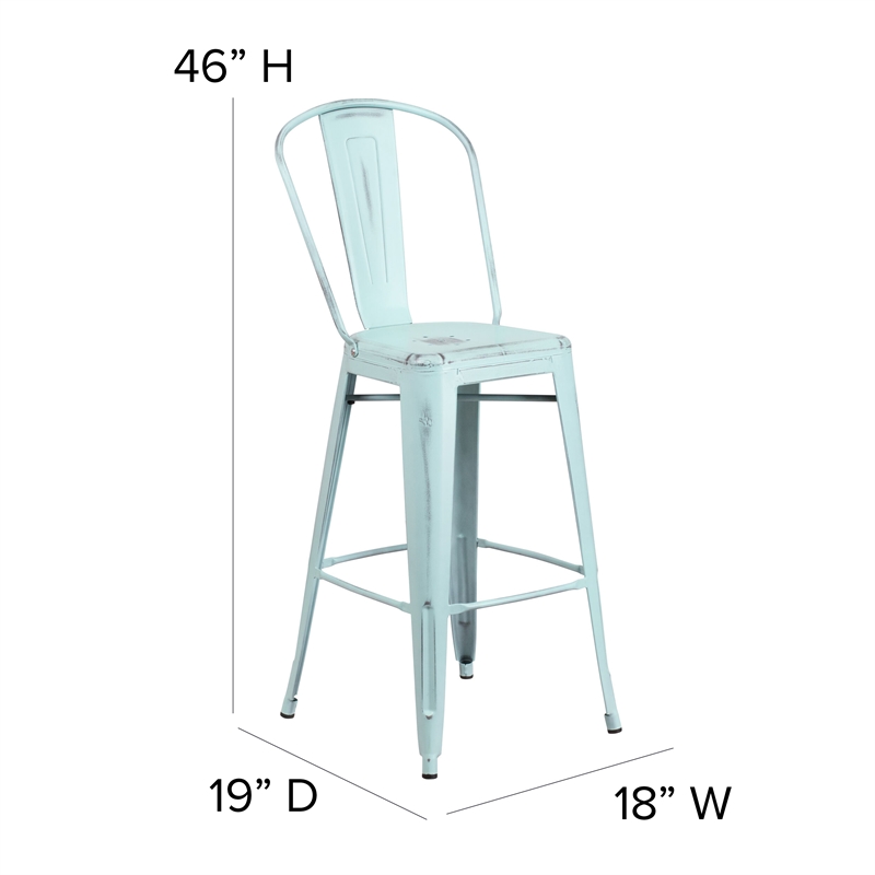 Pemberly Row Bar Height Stool with Poly Resin Seat in Green-Blue/Gray
